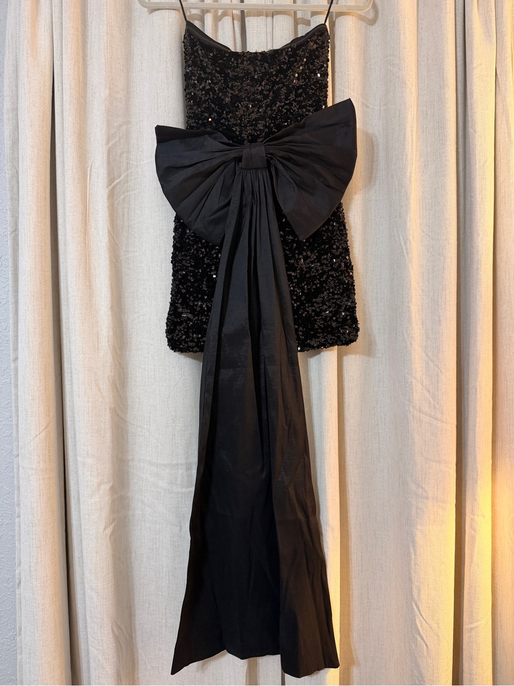 Black Sequin Mini Dress with Dramatic Bow